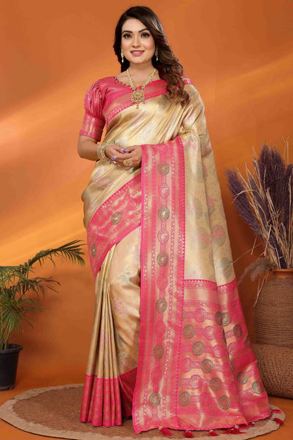 Beige Colour Banarasi Tissue Silk Traditional Saree VSSD1113096