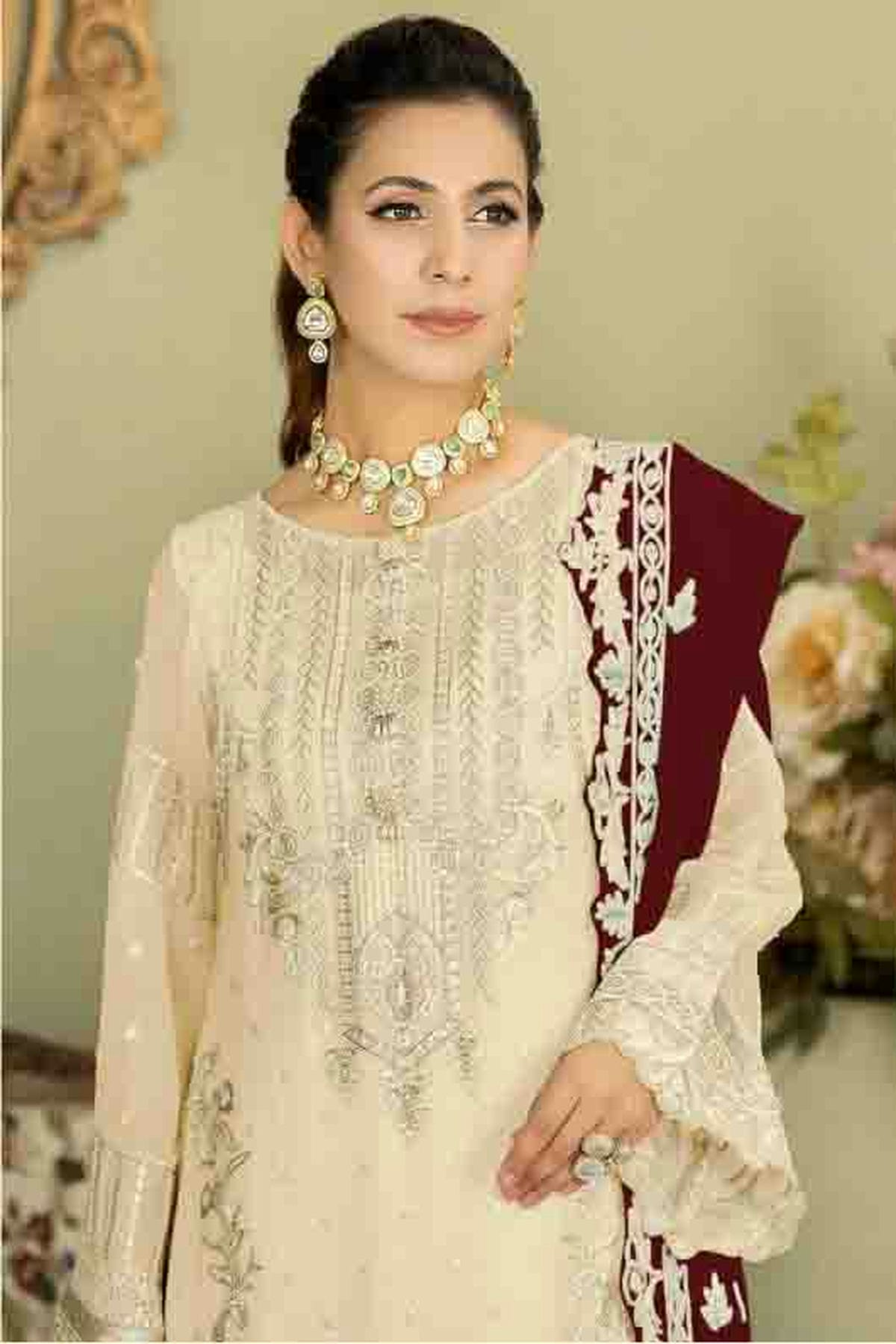 Beige Colour Faux Georgette Pakistani Suit VSSM1140878