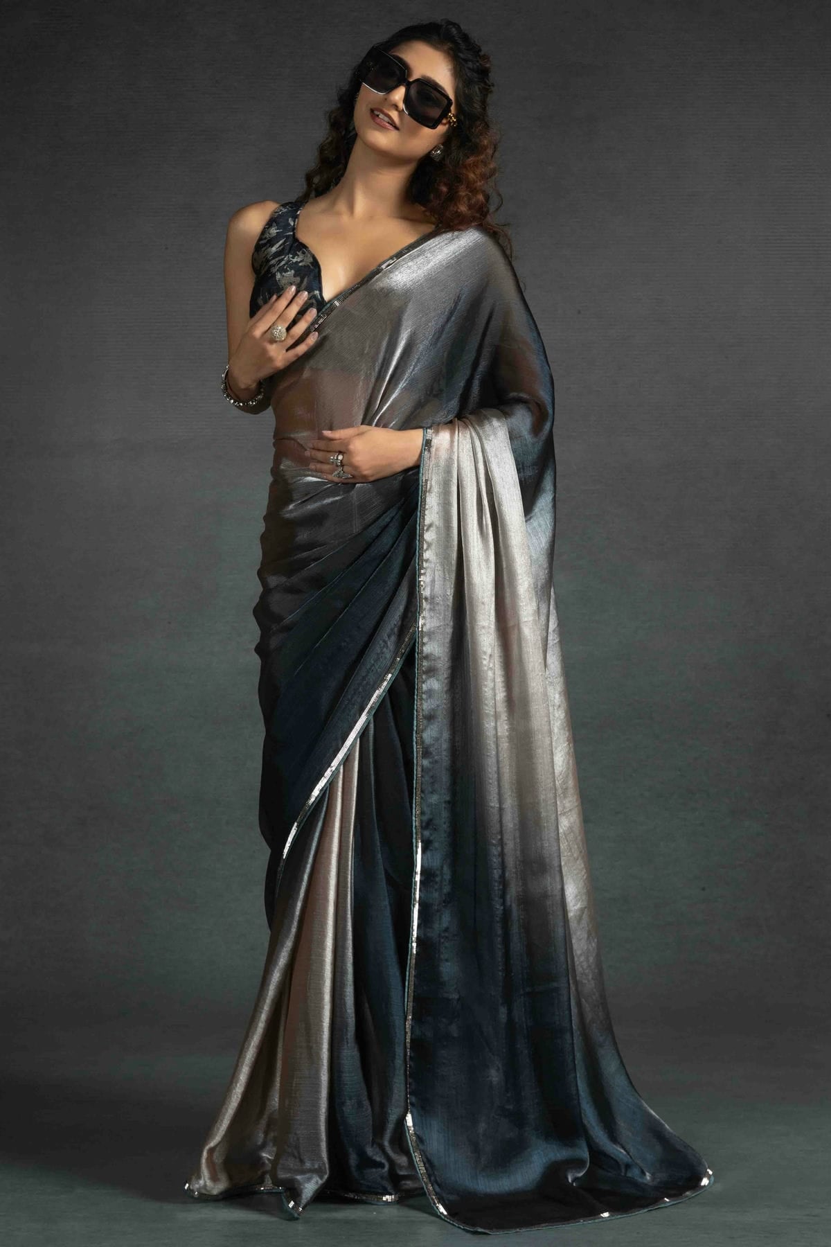 Beige Colour Fendi Satin Silk Ready To Wear Saree VSSD1122038