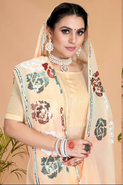 Beige Colour Georgette Designer Saree