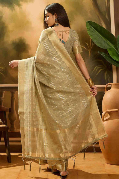 Beige Colour Khadi Organza Traditional Saree VSSD1113879