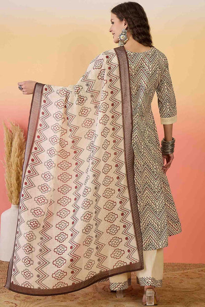 Beige Colour Khadi Silk Stitched Palazzo Pant Suit VSSS1113937