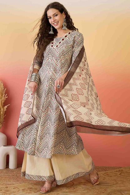 Beige Colour Khadi Silk Stitched Palazzo Pant Suit VSSS1113937