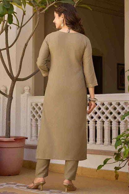 Beige Colour Rayon Stitched Pant Style Suit VSSS1113788