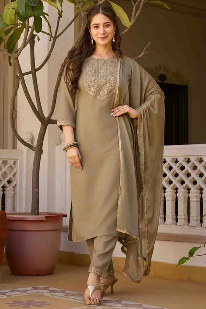 Beige Colour Rayon Stitched Pant Style Suit VSSS1113788