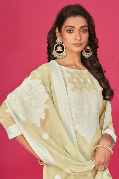 Beige Colour Semi Stitched Jacquard Straight Suit VSSM1140194