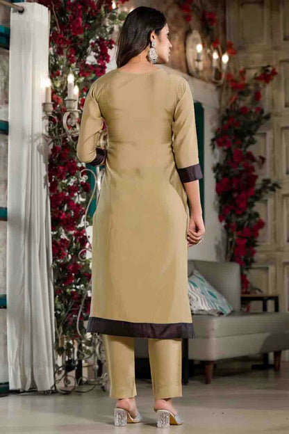 Beige Colour Silk Stitched Pant Style Suit VSSS1140736