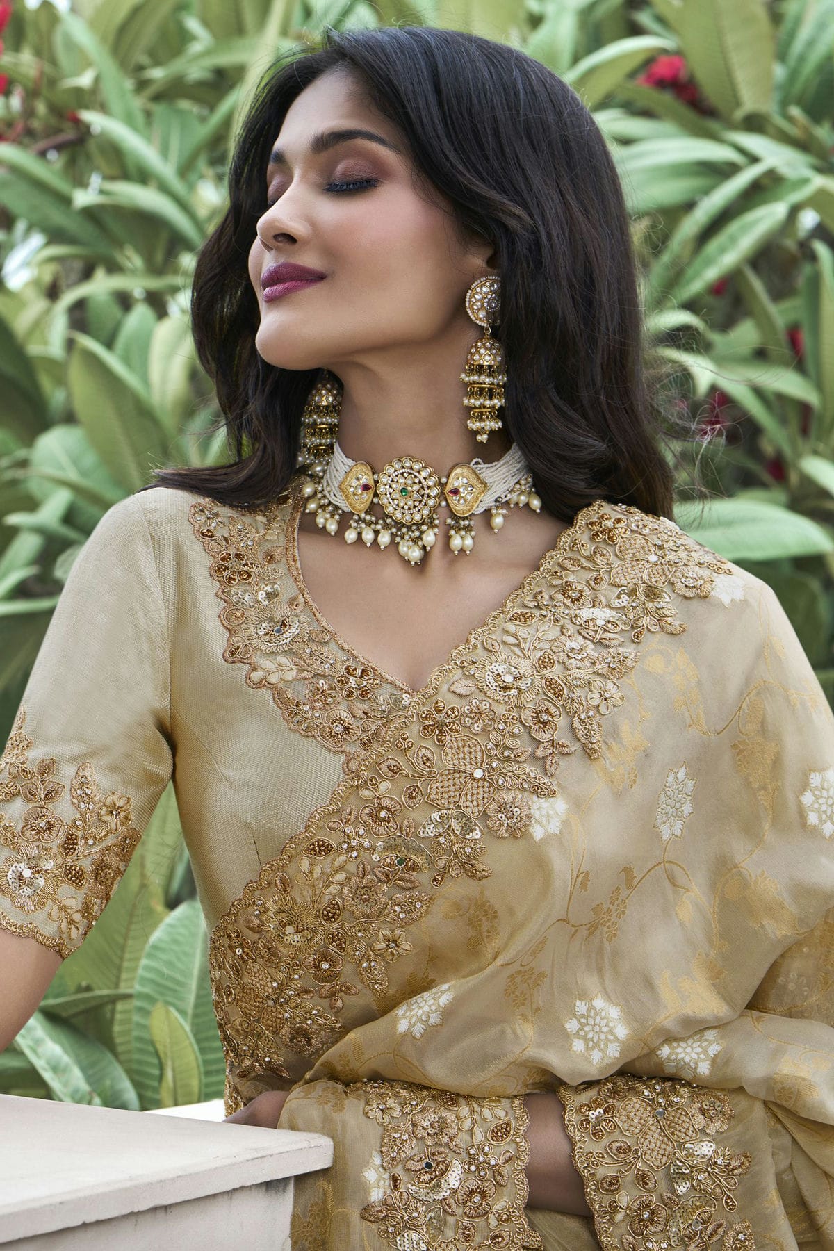 Beige Colour Tissue Silk Designer Saree