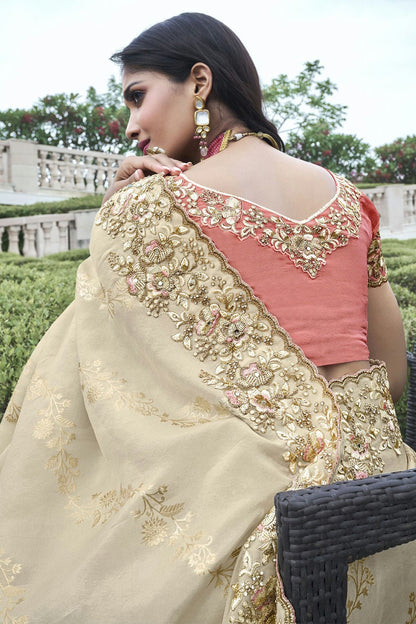 Beige Colour Tissue Silk Designer Saree