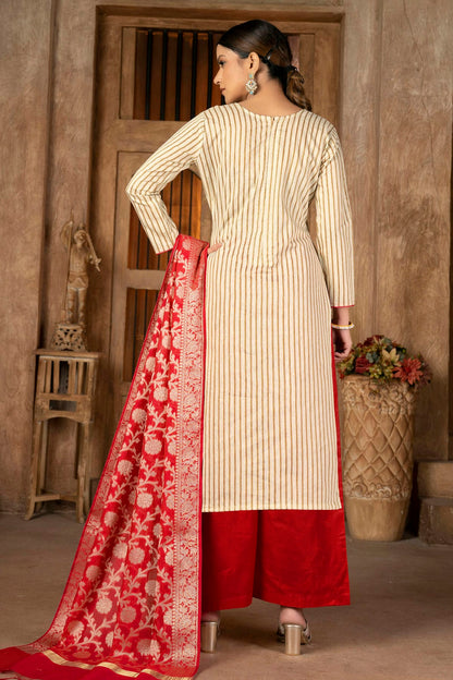Beige Colour Unstitched Cambric  Cotton Palazoo Pant Suit VSUS1161290