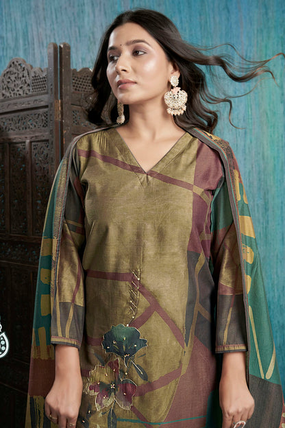Beige Colour Viscose Silk Stitched Suit