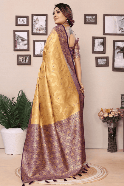 Beige Colour Woven Work Pure Banarasi Tissue Silk Traditional Saree
