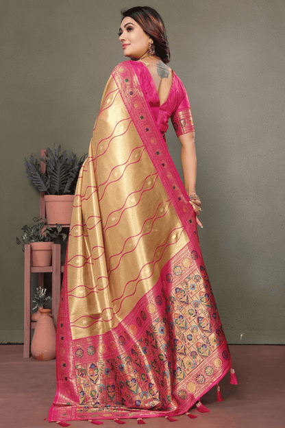 Beige Colour Woven Work Pure Banarasi Tissue Silk Traditional Saree