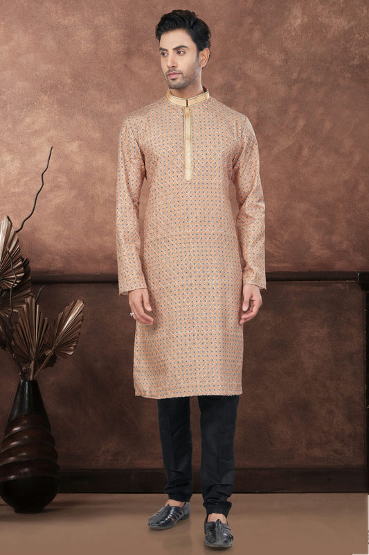 Beige Jacquard Kurta Pajama