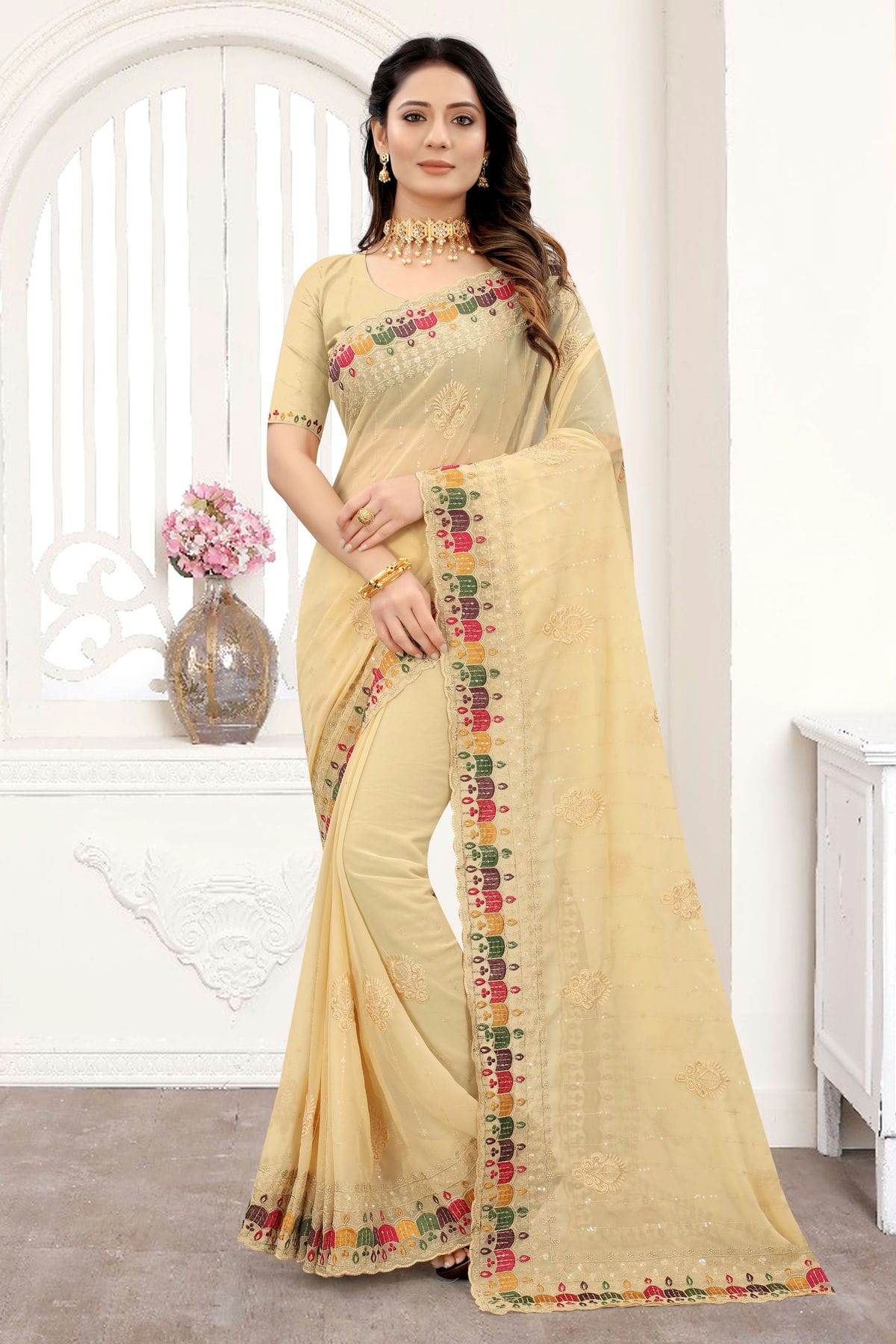 Beige Colour Georgette Saree