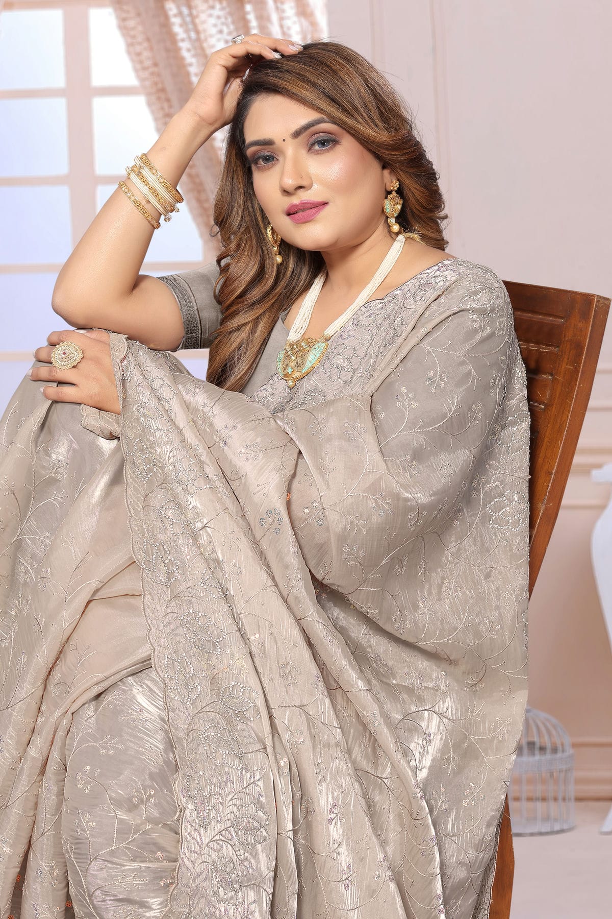 Beige Colour Organza Saree VSSD1090997