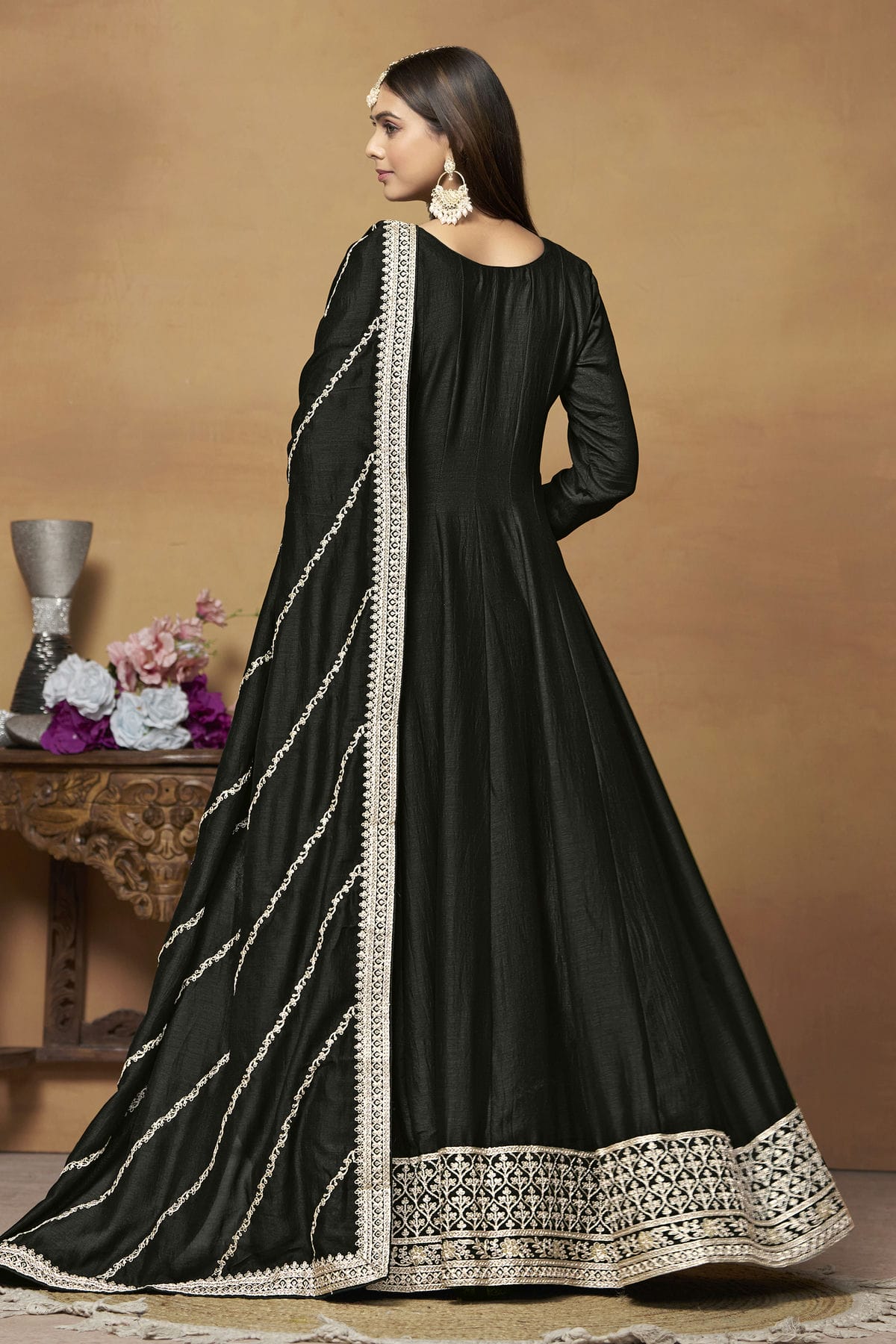 Black Colour Anarkali Suit Art Silk Semi Stitched VSSM1050532