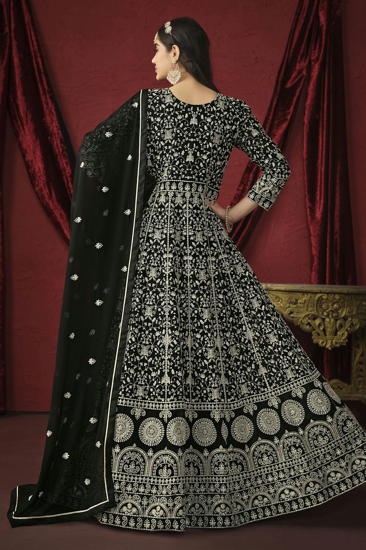 Black Colour Anarkali Suit Faux Georgette Semi Stitched VSSM1050523