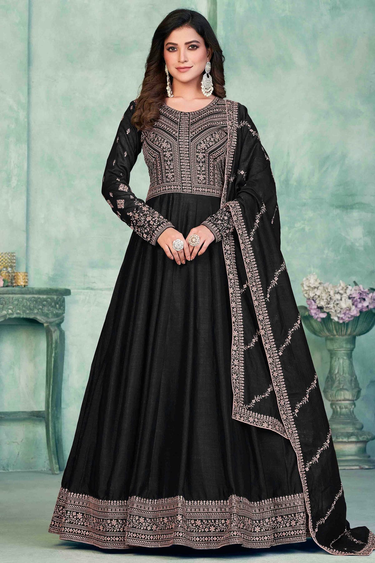 Black Colour Art Silk Anarkali Suit VSSM1050717