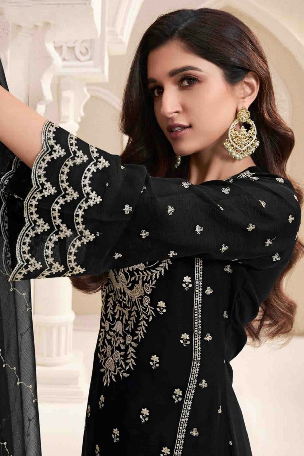 Black Colour Chiffon Palazzo Pant Suit VSSM1113192