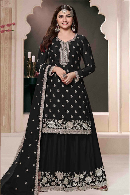 Black Colour Chinon Palazzo Pant Suit VSSM1140920