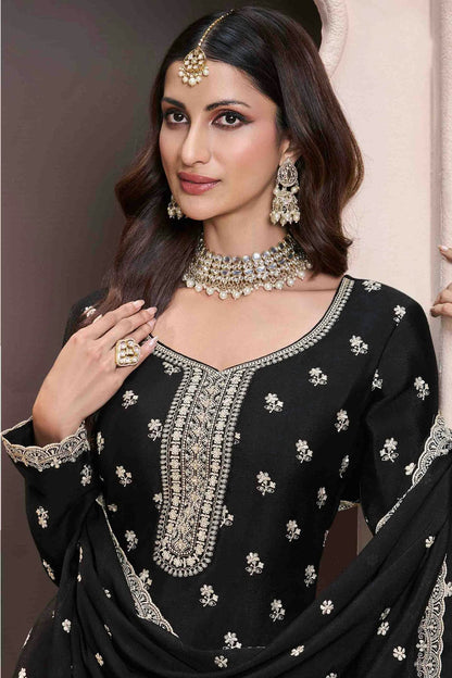 Black Colour Chinon Palazzo Pant Suit VSSM1140926