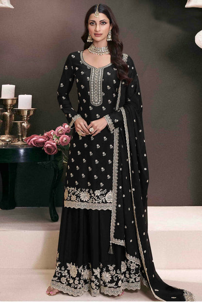 Black Colour Chinon Palazzo Pant Suit VSSM1140926