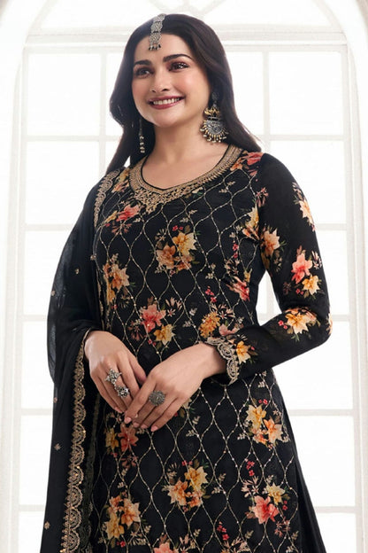 Black Colour Chinon Sharara Suit VSSM1110677