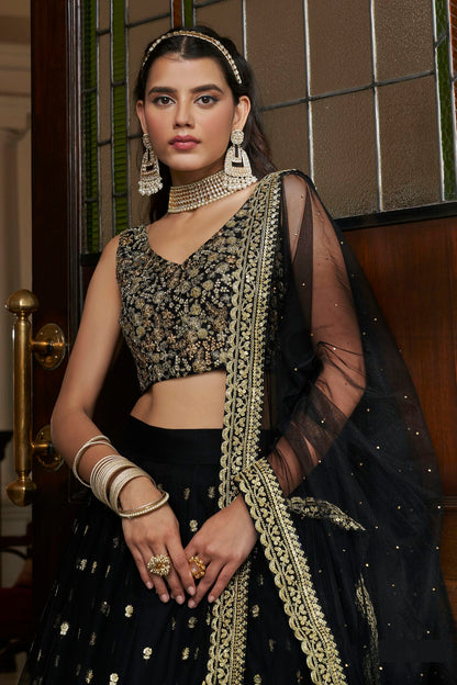 Black Colour Embroidery Soft Net Lehenga Choli VSLD1080798