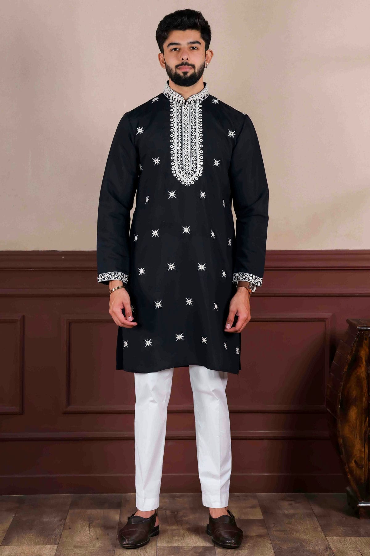 Black Colour Embroidery Viscose Kurta Pajama VSKP1113411