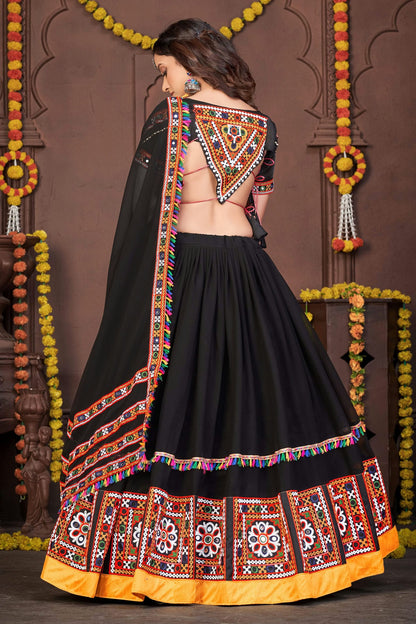 Black Colour Embroidery Work Georgette Navratri Lehenga VSLD1170001