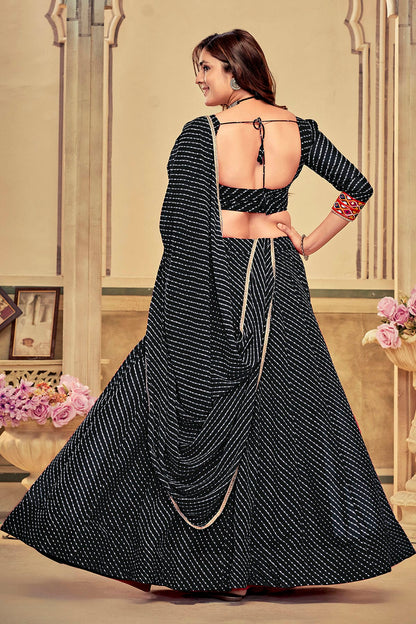 Black Colour Embroidery Work Georgette Navratri Lehenga VSLD1170018