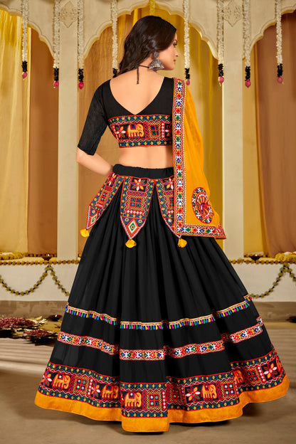 Black Colour Embroidery Work Georgette Navratri Lehenga VSLD1170019