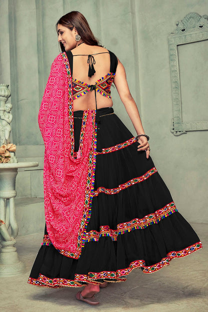Black Colour Embroidery Work Georgette Navratri Lehenga VSLD1170027
