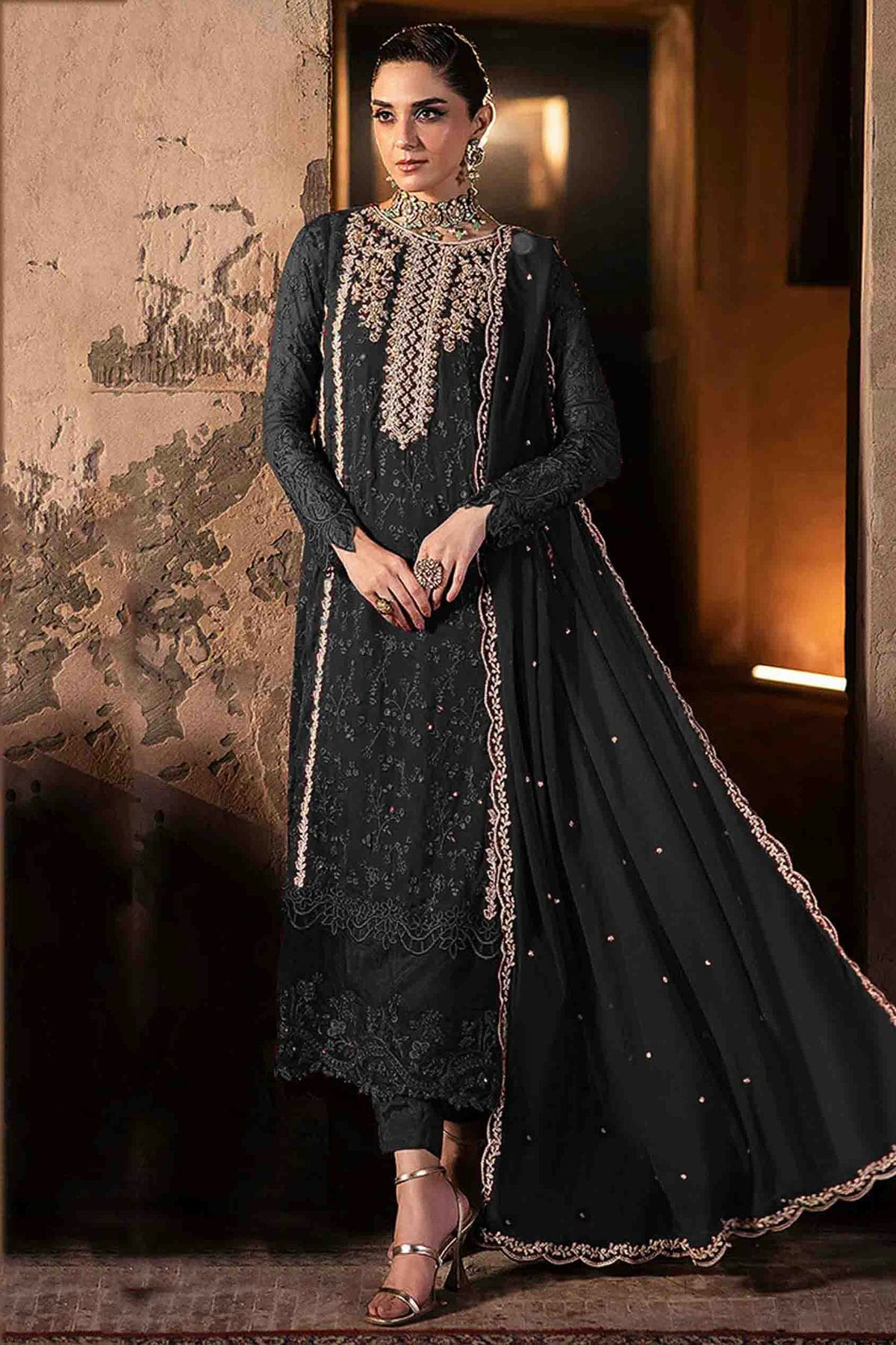 Black Colour Faux Georgette Pakistani Suit VSSM1140893