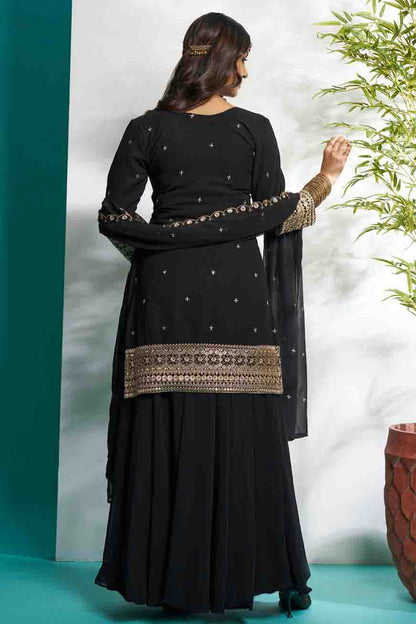 Black Colour Faux Georgette Stitched Suit