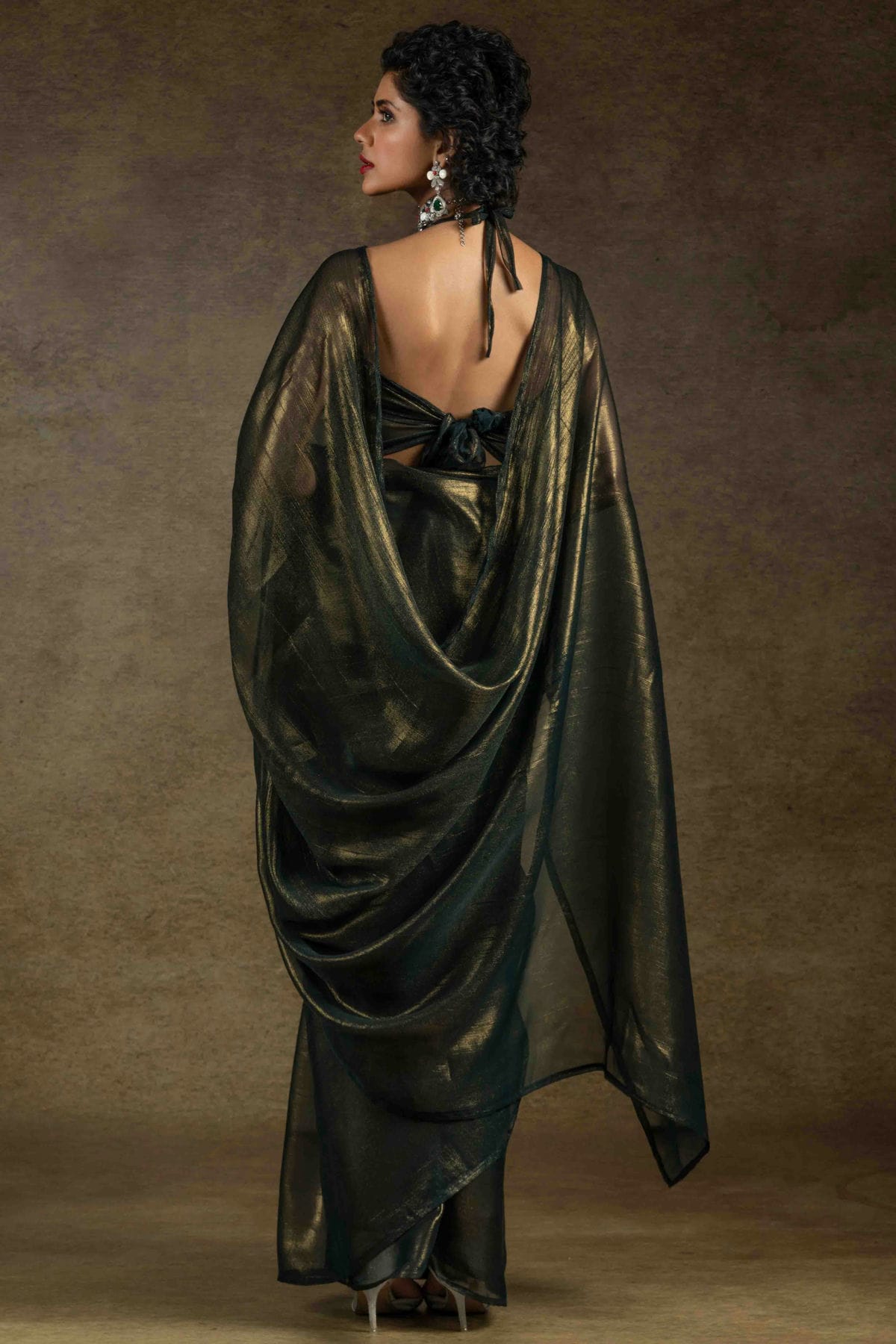 Black Colour Fendi Satin Ready To Wear Saree VSSD1122011