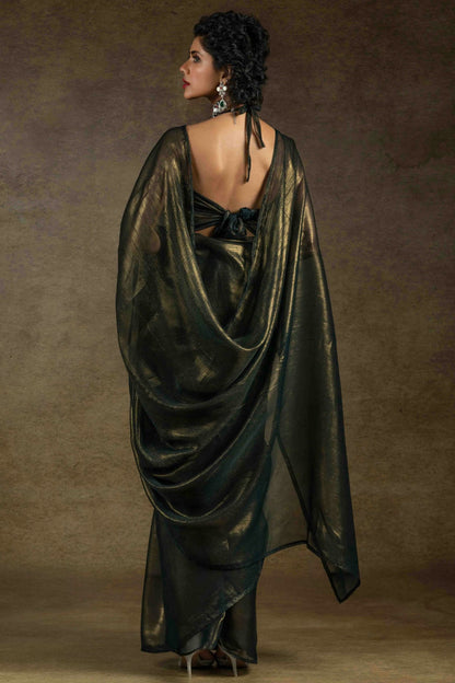 Black Colour Fendi Satin Ready To Wear Saree VSSD1122011