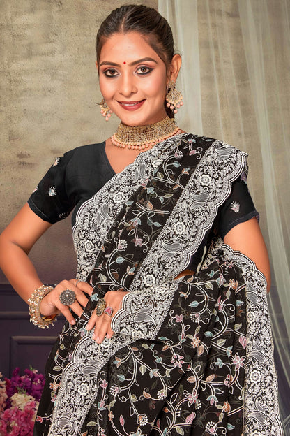 Black Colour Georgette Designer Saree VSLC1121550
