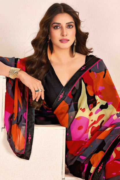 Black Colour Georgette Digital Printed Printed Saree VSSD1113600