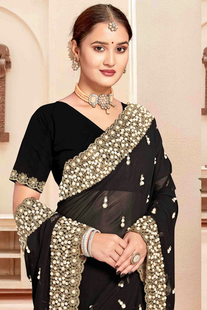 Black Colour Georgette Embroidery Work Designer Saree VSSD1091242