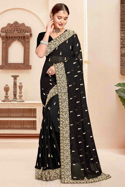 Black Colour Georgette Embroidery Work Designer Saree VSSD1091242