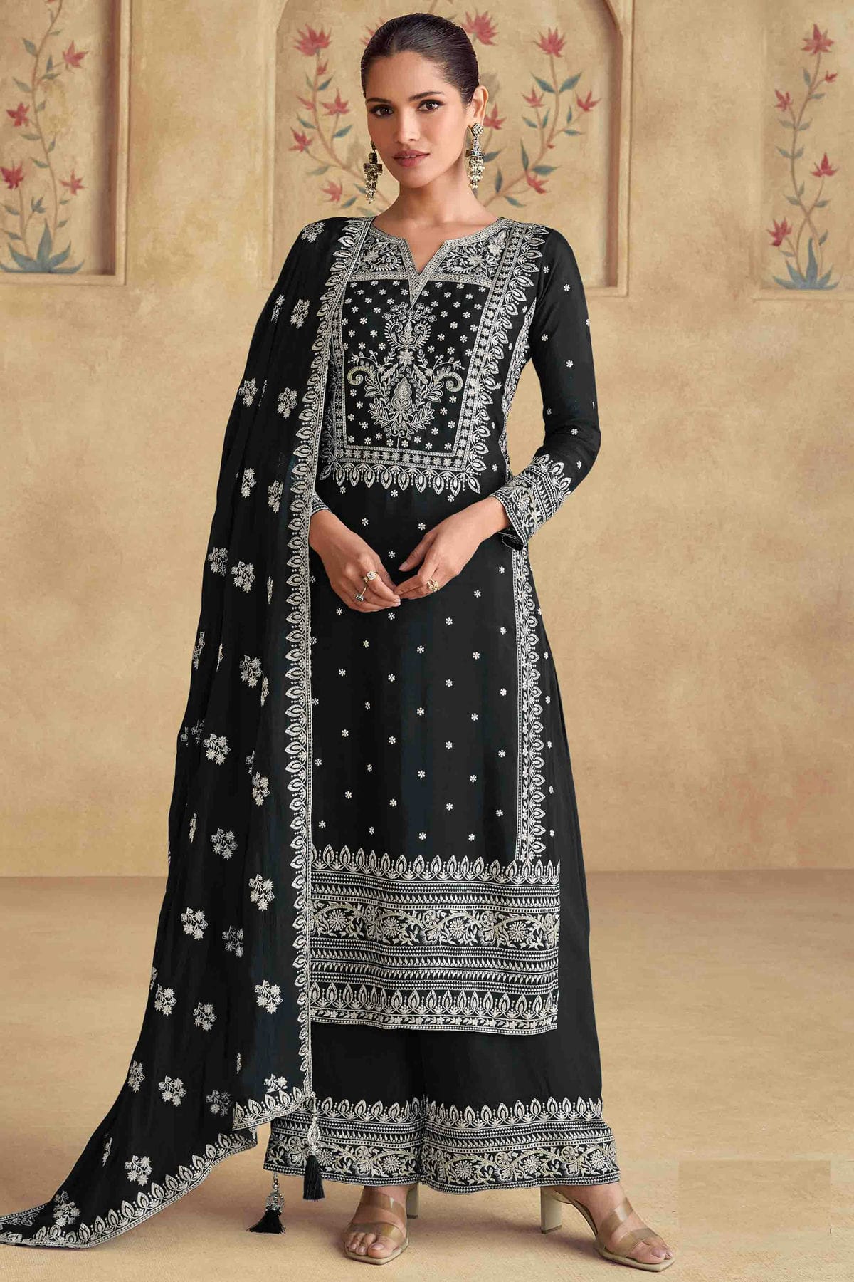 Black Colour Georgette Palazzo Pant Suit VSSM1112959