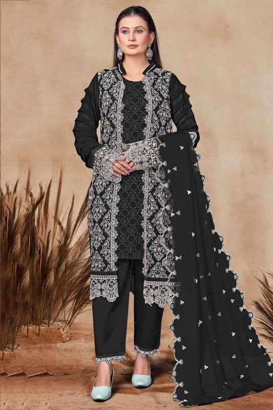 Black Colour Georgette Pant Style Suit VSSM1140866