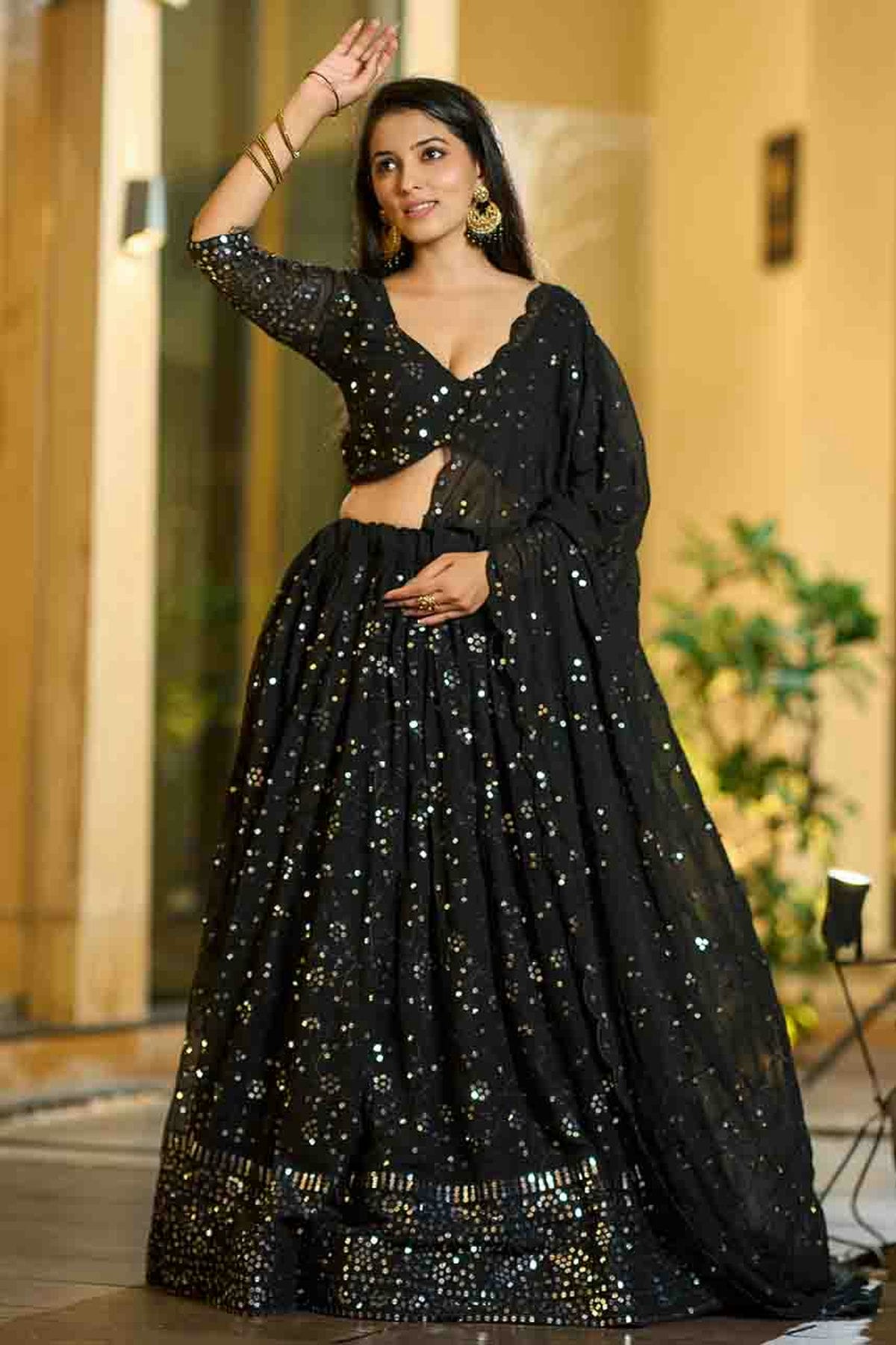 Black Colour Georgette Semi Stitched Lehenga Choli VSLC1170087