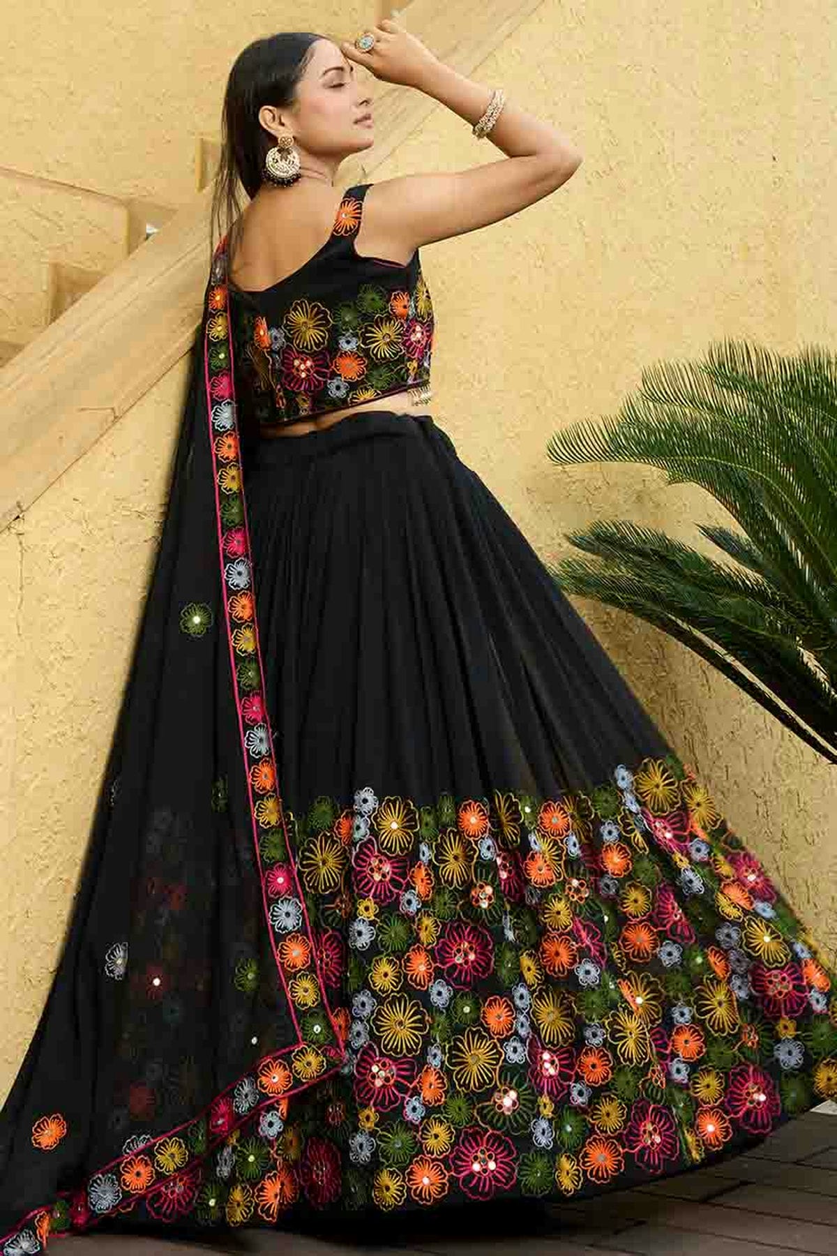 Black Colour Georgette Semi Stitched Lehenga Choli VSLC1170089