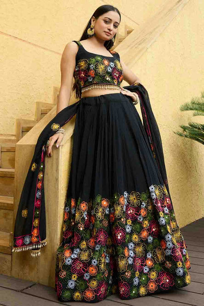 Black Colour Georgette Semi Stitched Lehenga Choli VSLC1170089