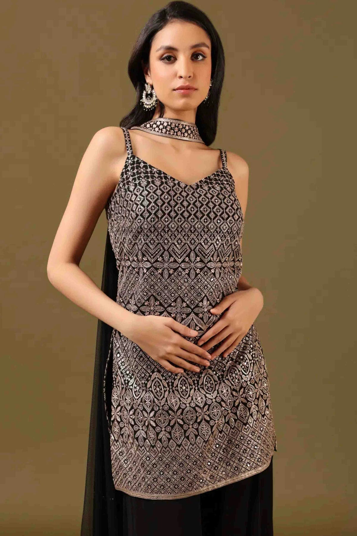 Black Colour Georgette Stitched Sharara Suit VSSS1140982