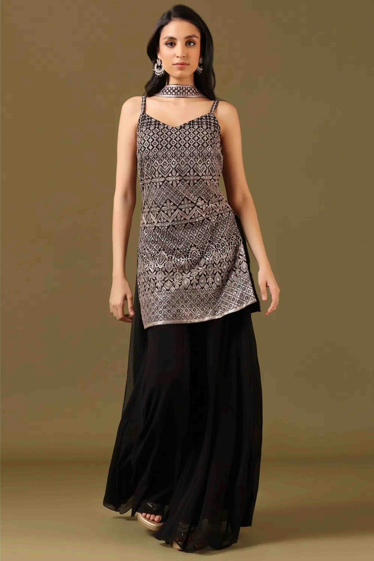 Black Colour Georgette Stitched Sharara Suit VSSS1140982