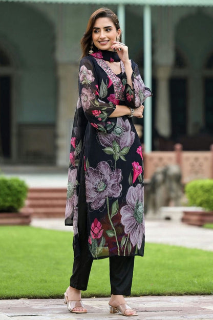 Black Colour Georgette Stitched Suit